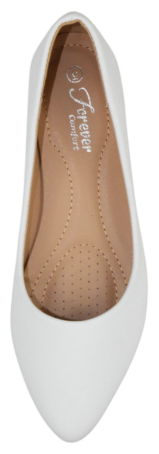 Forever ALICIA-32 White Women Pointed Toe Ballet Flats Faux Leather Comfort Insole Slip-On Dress Casual Shoes
