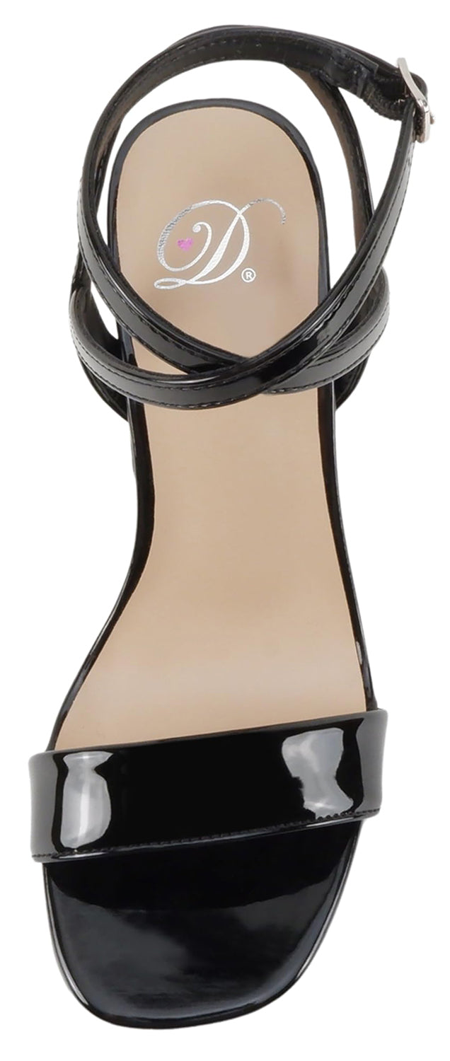 Delicious MUFFIN-S Black Patent Women Block High Heel Sandals Ankle Strap Open Toe Platform Faux Leather Dress Shoes - Accent Foot Fashions