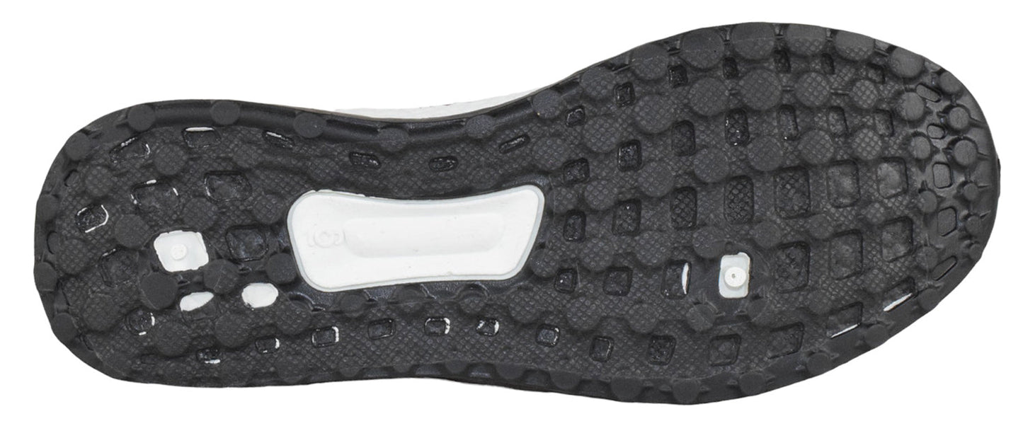 Black sole of a shoe with a white logo on a white background