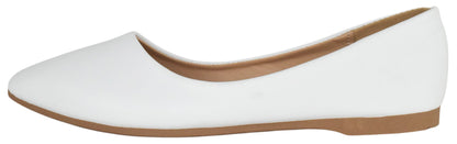 Forever ALICIA-32 White Women Pointed Toe Ballet Flats Faux Leather Comfort Insole Slip-On Dress Casual Shoes