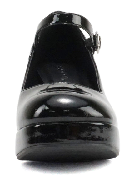 Soda NOSTA-S Black Patent Women Mary Jane Platform Pumps Square Toe Chunky Heel Adjustable Ankle Strap Dress Shoes-2