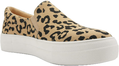 Soda HIKE-G Bob Cat Women Slip-On Loafers Casual Sneakers Flat Shoes Memory Foam Insoles Cheetah Print Comfort Footwear