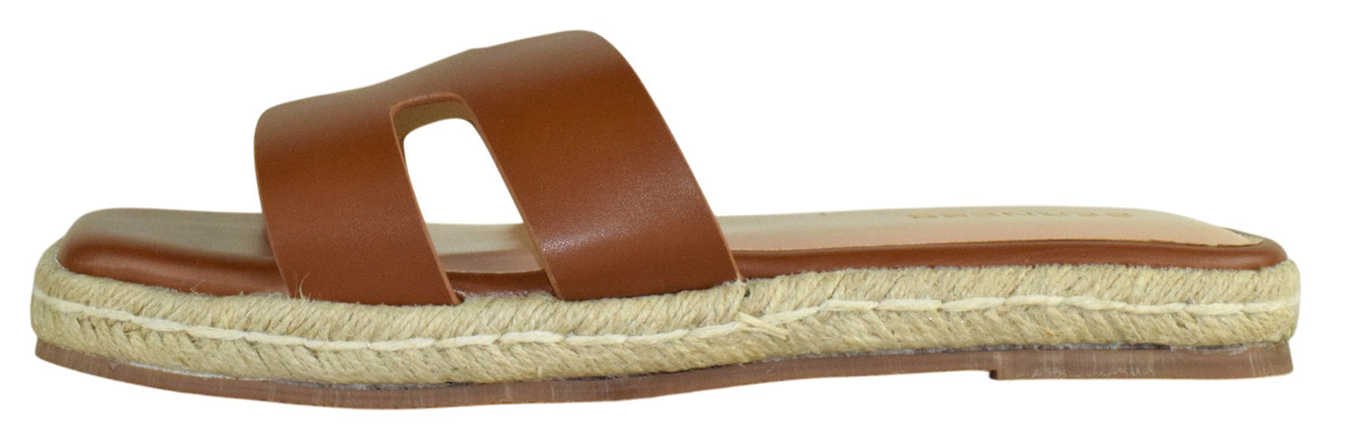 Berness KENDRA Cognac Brown Women Slide Sandals Espadrille Platform Cutout Strap Cushioned Slip-On Summer Sandals