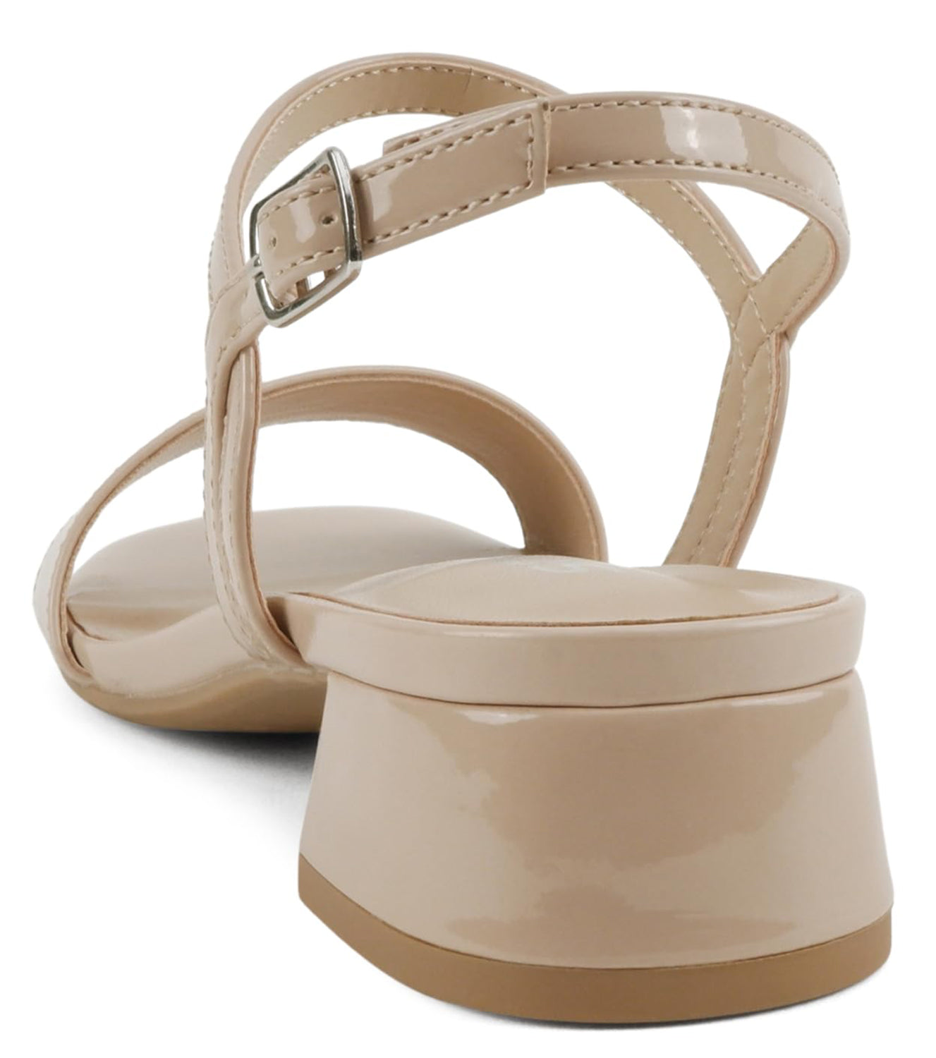 Soda EPISODE-S Beige Patent Women Ankle Strap Sandals Low Block Heel Single Band Dress Sandals