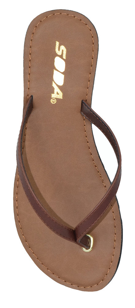Soda FELER-S Brown Women Flip Flops Basic Plain Strap Casual Beach Sandals Faux Leather