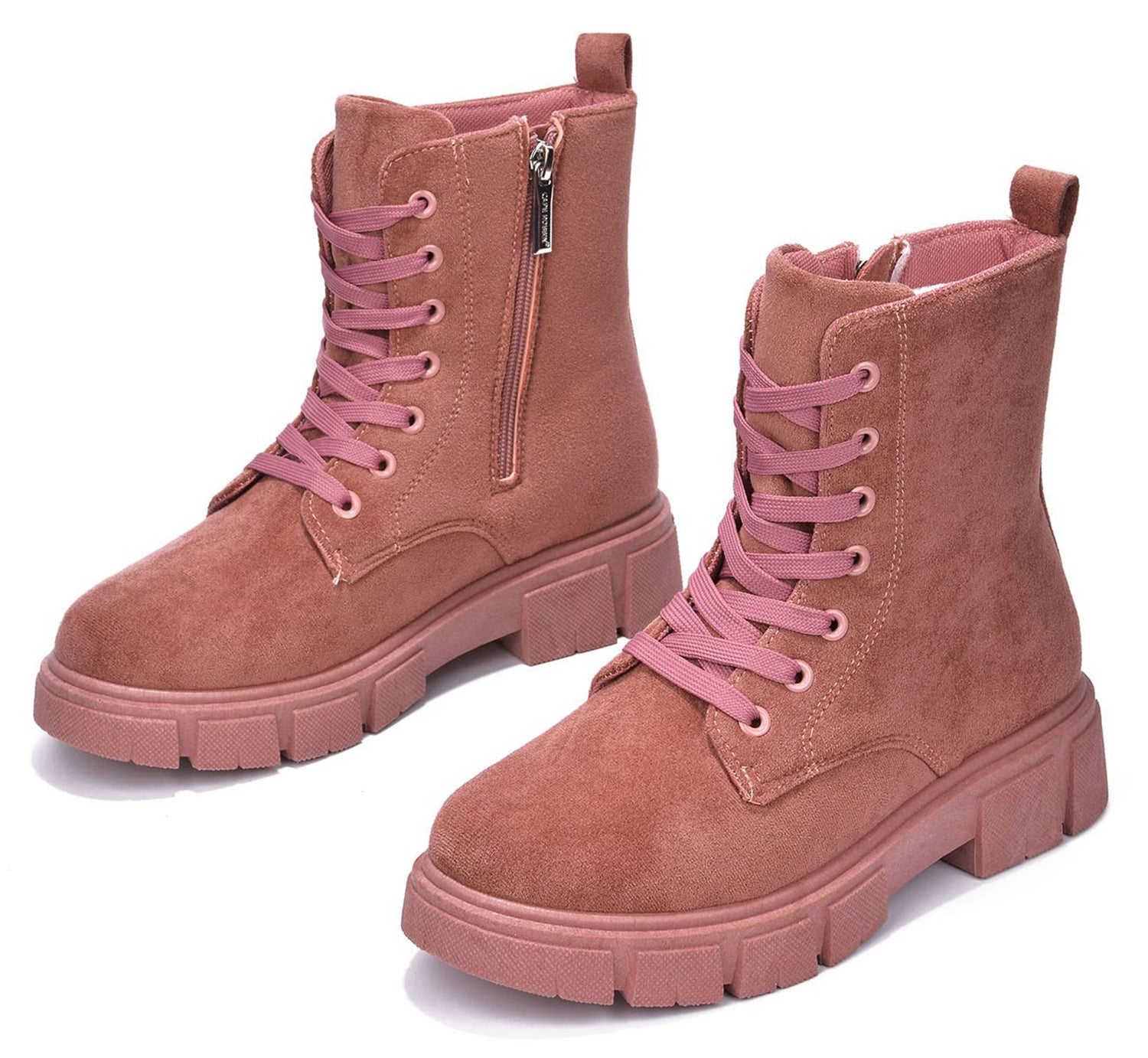 Cape Robbin SHANDA Mauve Women Ankle Combat Boots Lug Platform Lace-Up Round Toe Side Zipper Suede - Accent Foot Fashions