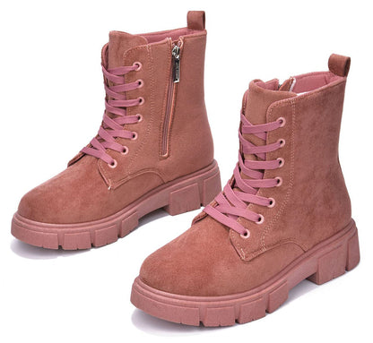 Cape Robbin SHANDA Mauve Women Ankle Combat Boots Lug Platform Lace-Up Round Toe Side Zipper Suede - Accent Foot Fashions