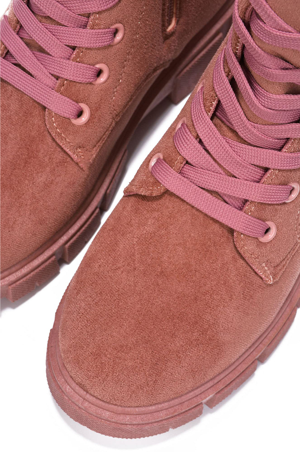 Cape Robbin SHANDA Mauve Women Ankle Combat Boots Lug Platform Lace-Up Round Toe Side Zipper Suede - Accent Foot Fashions