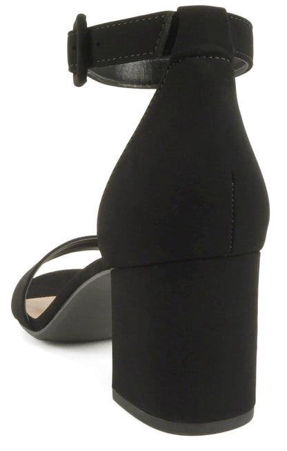 CityClassified CAKE-S Black Women Low Chunky Block Heel Sandals Open Toe Ankle Strap Faux Suede Summer Dress Shoes - Accent Foot Fashions