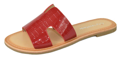 City Classified SALVIA-S Red Croco Women Flip Flops Casual Slide Sandals Cut-Out Strap Beach Summer Shoes - Accent Foot Fashions