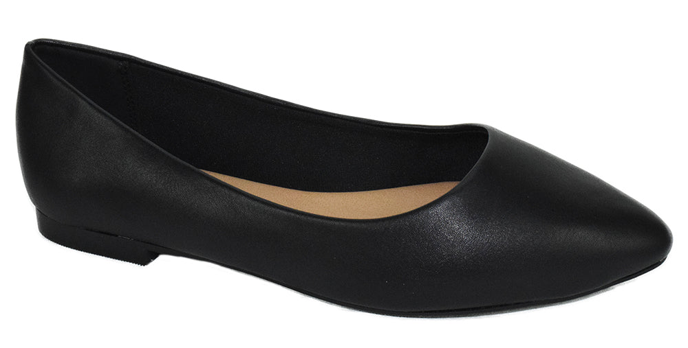 City Classified W-HOLD Black Women Casual Flat Shoes Wide Width Fit Pointed Toe PU Faux Leather Comfortable Slip-Ons - Accent Foot Fashions