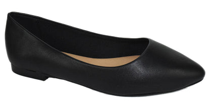City Classified W-HOLD Black Women Casual Flat Shoes Wide Width Fit Pointed Toe PU Faux Leather Comfortable Slip-Ons - Accent Foot Fashions