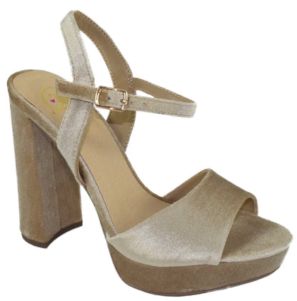 Delicious FOREST-S Wheat Women Platform Dress Sandals Peep Toe Ankle Strap High Heel Faux Suede Formal Evening Heels - Accent Foot Fashions