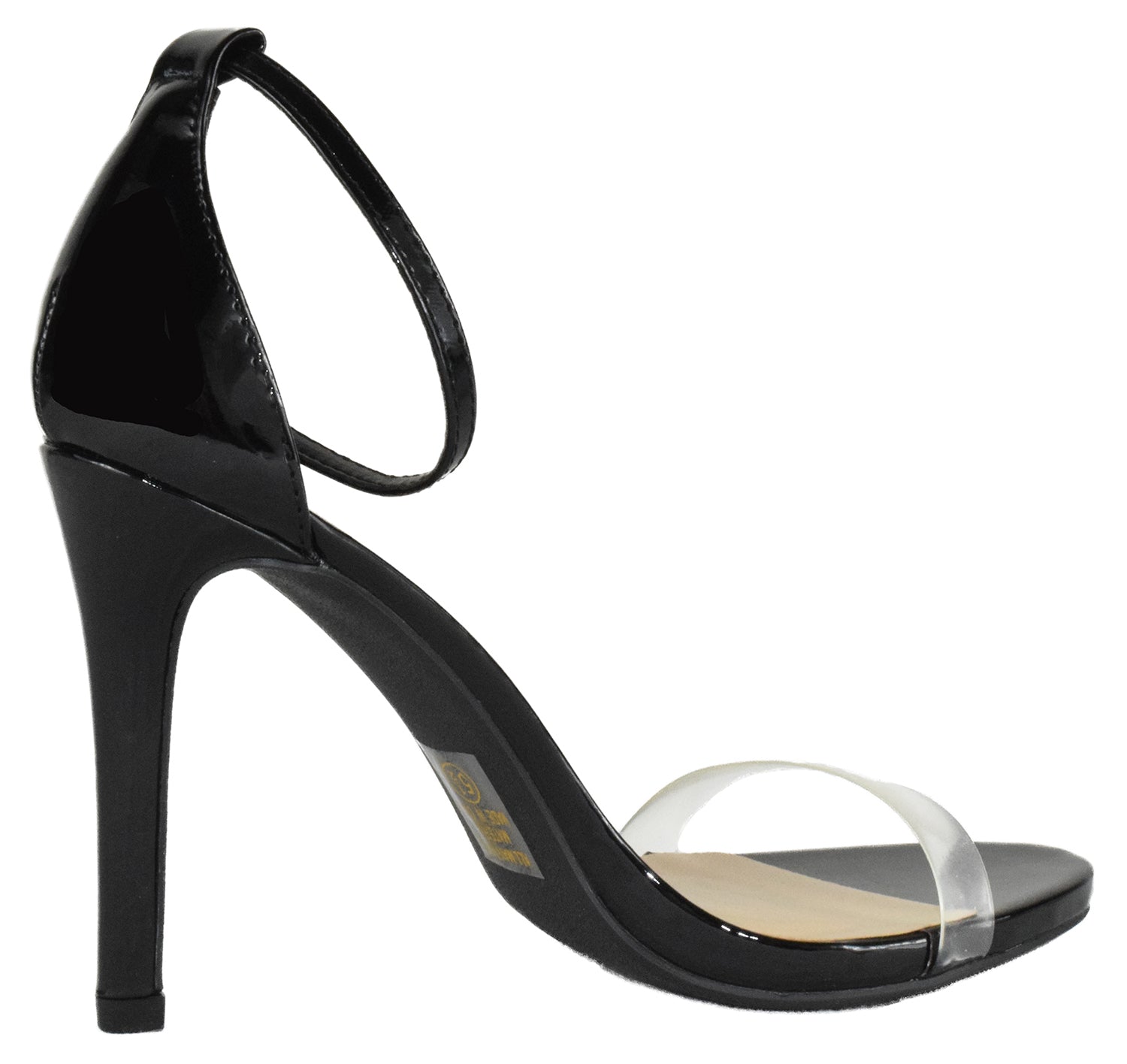Delicious JACKEY-S Black Patent Women Stiletto High Heel Sandals Open Toe Lucite Clear Band Ankle Strap Dress Shoes - Accent Foot Fashions