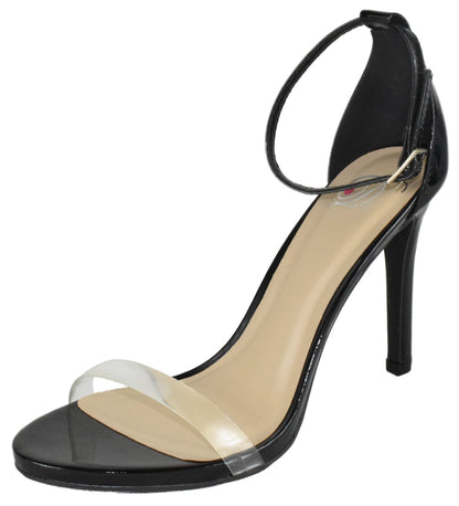 Delicious JACKEY-S Black Patent Women Stiletto High Heel Sandals Open Toe Lucite Clear Band Ankle Strap Dress Shoes - Accent Foot Fashions