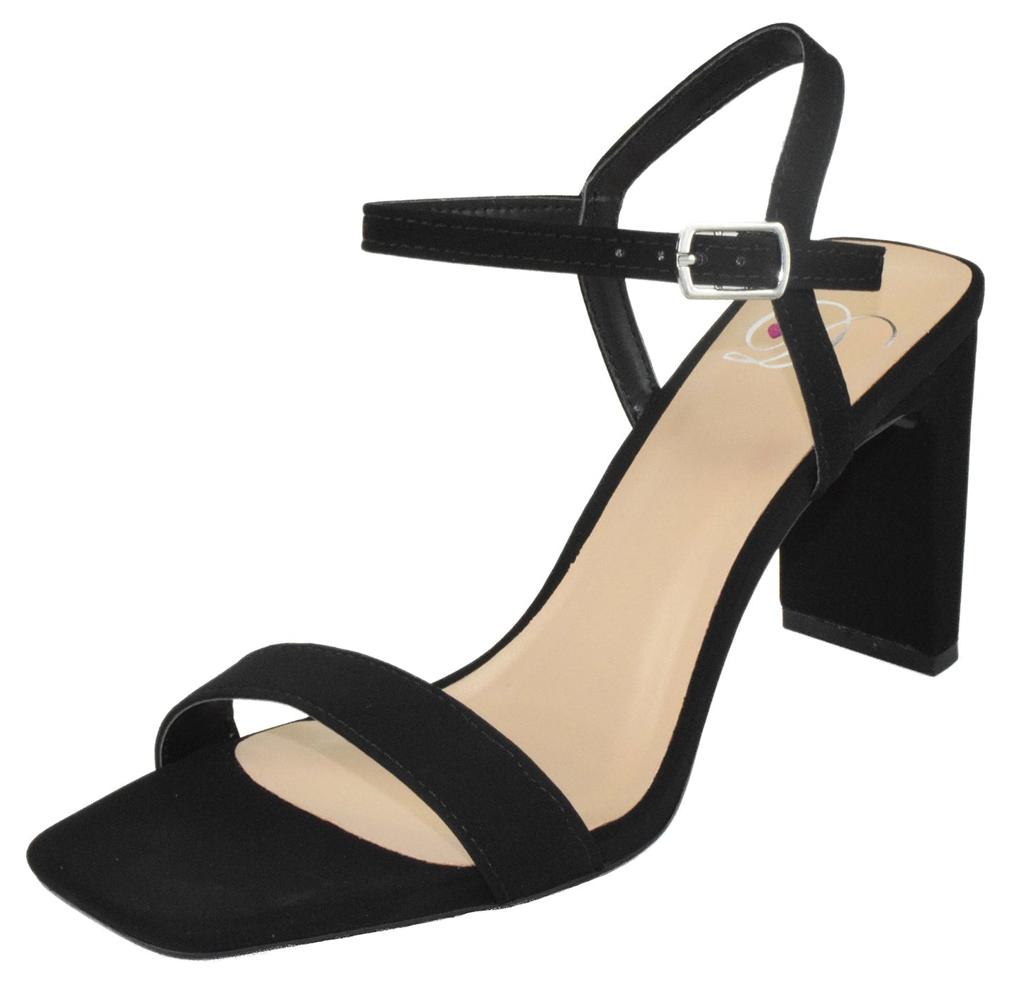 Delicious VESTIA-H Black Women Thick High Heel Sandals Ankle Strap Open Peep Toe Faux Vegan Block Heels Stylish Dress Shoes - Accent Foot Fashions
