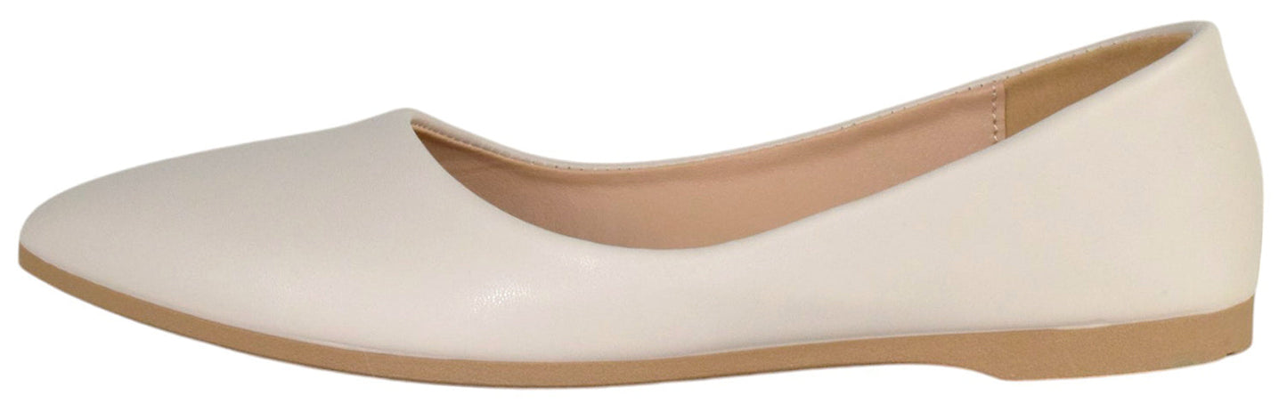 Forever ALICIA-32 Beige Women Pointed Toe Ballet Flats Faux Leather Comfort Insole Slip-On Casual Dress Shoes-1
