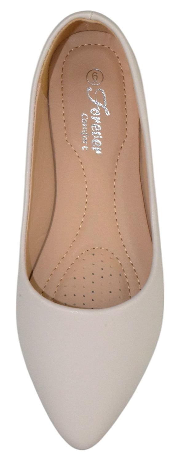 Forever ALICIA-32 Beige Women Pointed Toe Ballet Flats Faux Leather Comfort Insole Slip-On Casual Dress Shoes-2