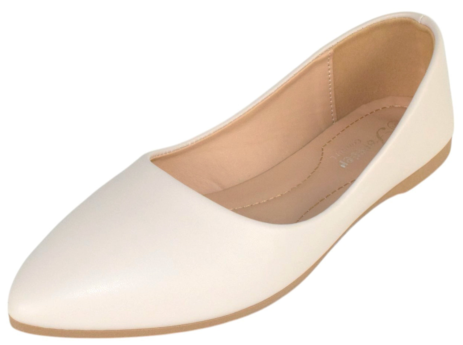 Forever ALICIA-32 Beige Women Pointed Toe Ballet Flats Faux Leather Comfort Insole Slip-On Casual Dress Shoes-0