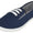 Navy blue sneaker with white laces on a white background