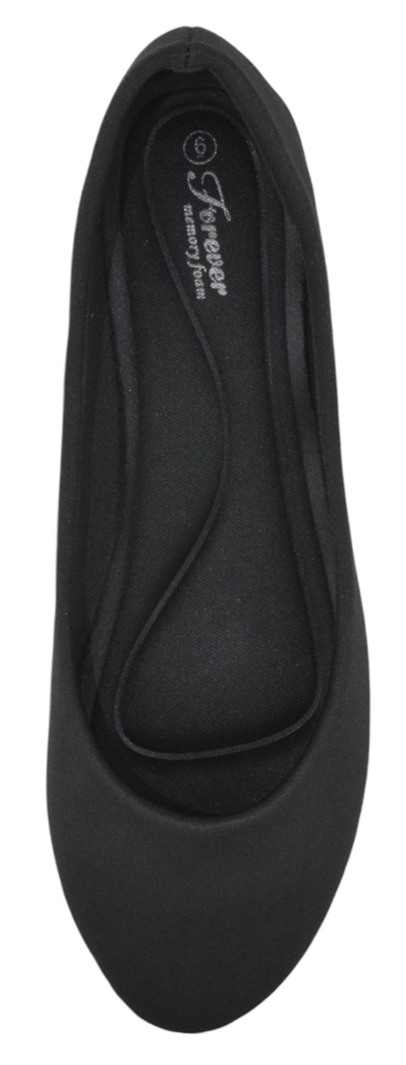 Forever FLEXIBLE-62 Black Women Ballet Flats Round Toe Satin Slip-On Shoes Gel Memory Foam Comfort Insole Casual Dress Flats-2