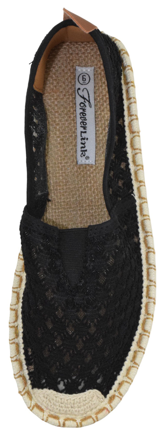 Forever Link PLEDGE-16 Black Women Canvas Slip-On Loafers Breathable Knit Espadrille Style Lightweight Casual Shoes-2