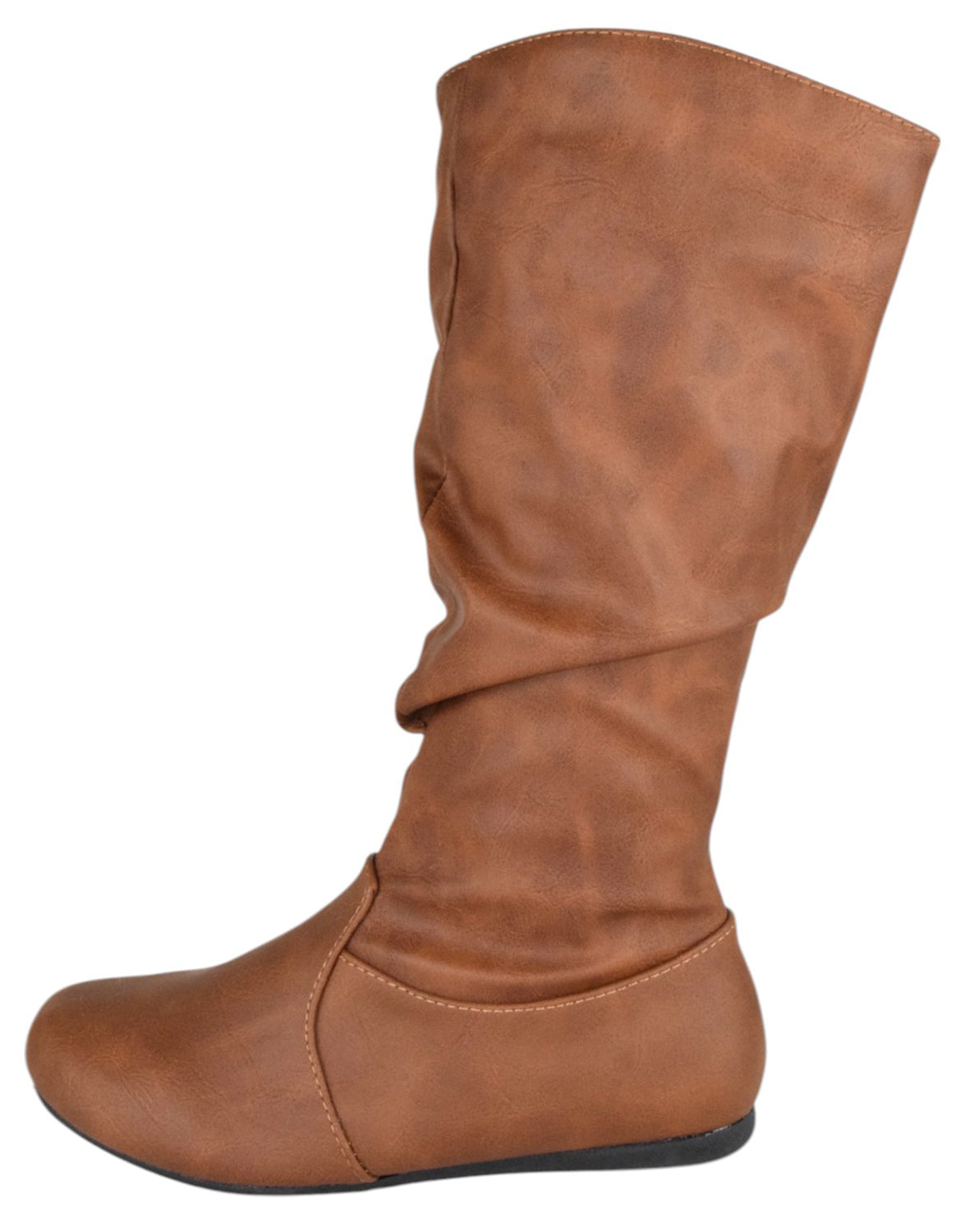 Forever SELENA-24 Tan Women Slouchy Mid-Calf Boots Flat Heel Side Zipper Lightweight Casual Fashion Boots-1