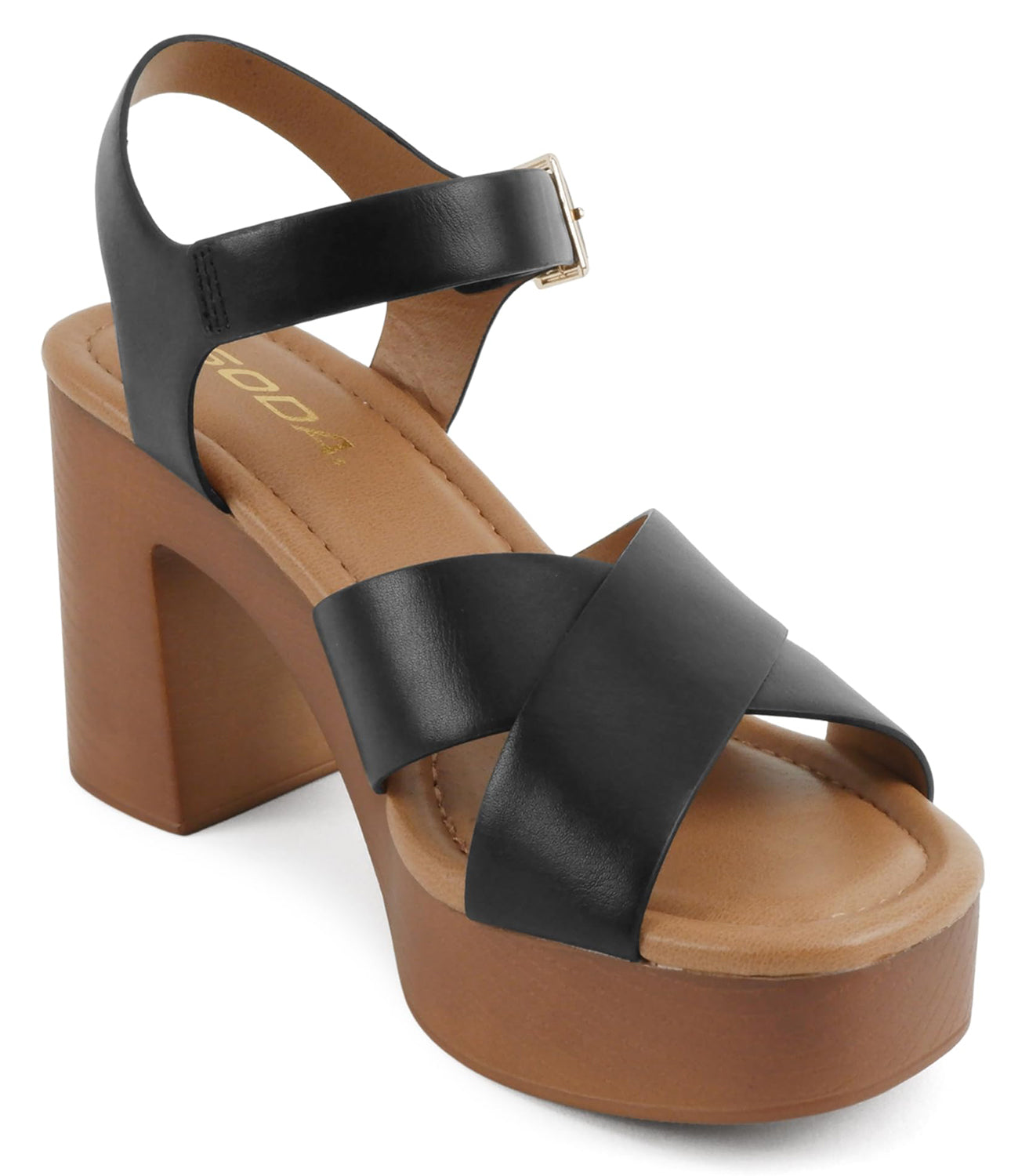 Soda BONNET-S Black Women Platform Heeled Sandals Open Toe Criss-Cross Strap Ankle Buckle Chunky Block Heel - Accent Foot Fashions