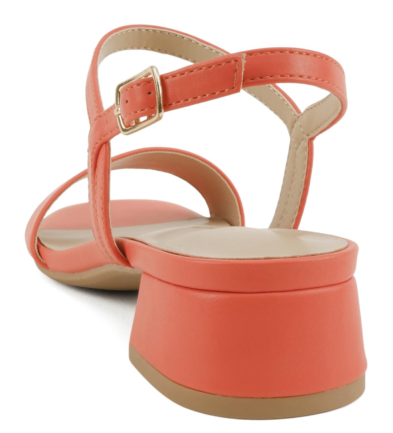 Soda EPISODE-S Orange Women Ankle Strap Sandals Low Block Heel Single Band Open Toe Dress Sandals - Accent Foot Fashions