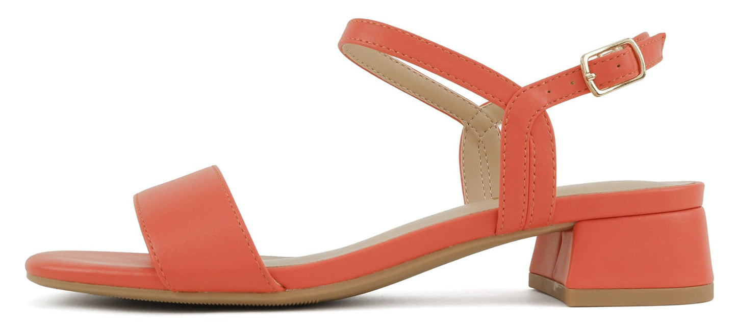 Soda EPISODE-S Orange Women Ankle Strap Sandals Low Block Heel Single Band Open Toe Dress Sandals - Accent Foot Fashions