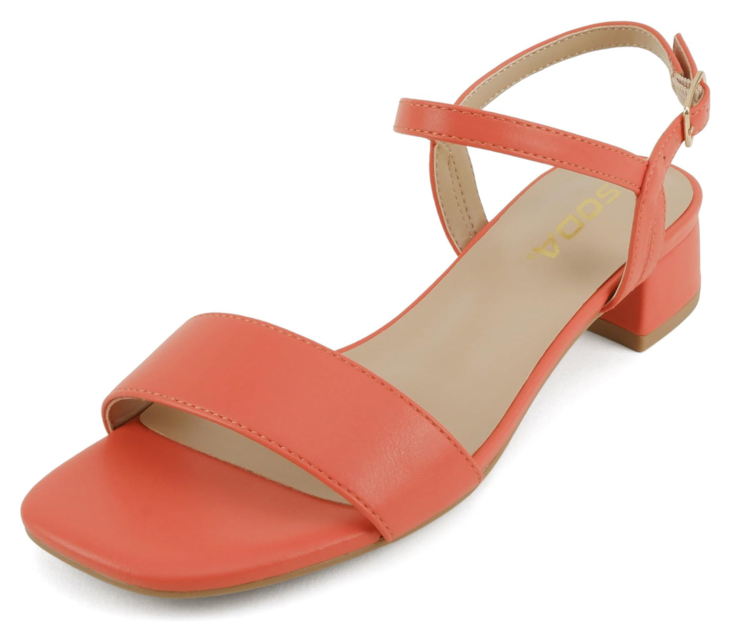 Soda EPISODE-S Orange Women Ankle Strap Sandals Low Block Heel Single Band Open Toe Dress Sandals - Accent Foot Fashions