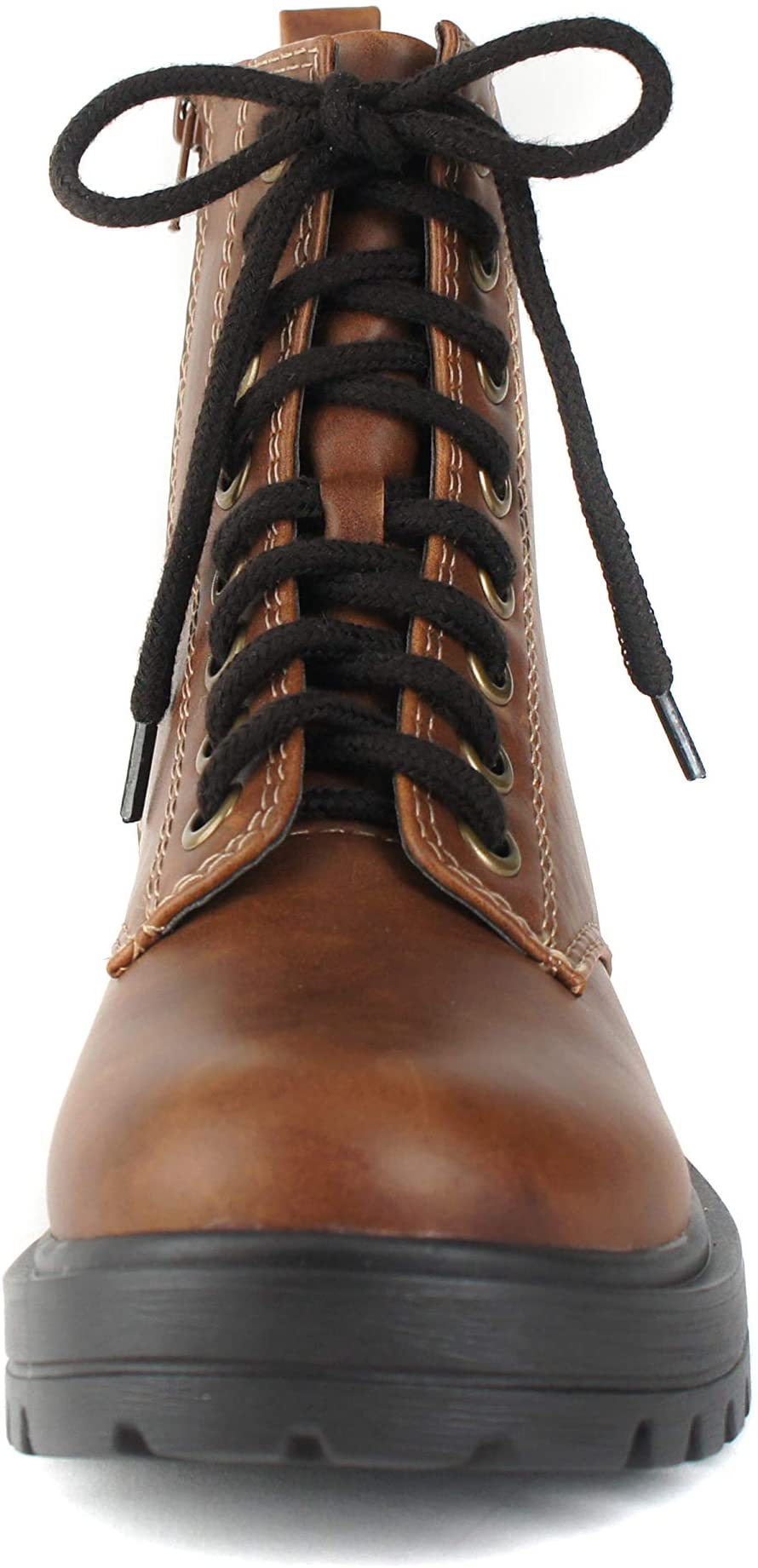 Soda FIRM-S Whiskey Women Combat Boots Military Motorcycle Platform Ankle Boots Side Zipper Faux Leather Riding Boots - Accent Foot Fashions