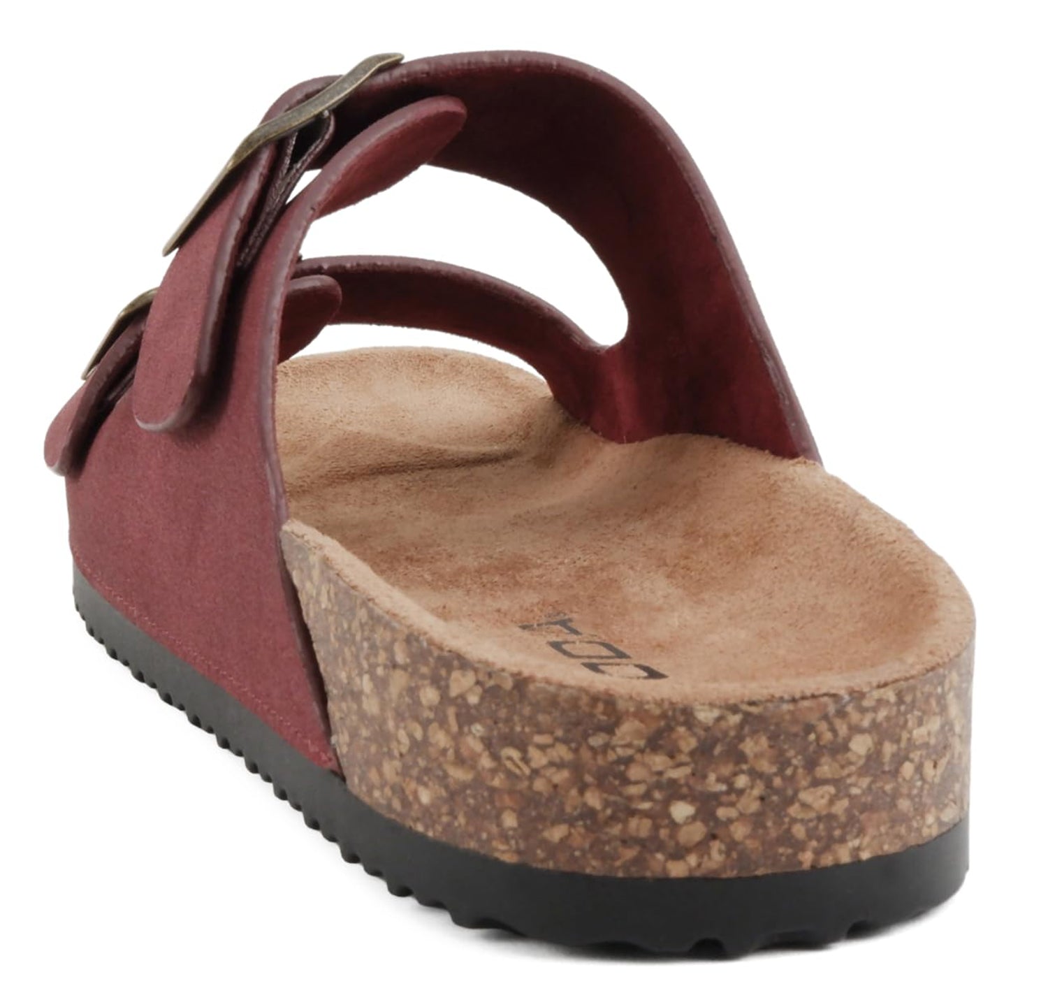 Soda JETE-S Burgundy Women Slide Sandals Double Buckle Adjustable Cork Footbed Lightweight Comfort Flats - Accent Foot Fashions