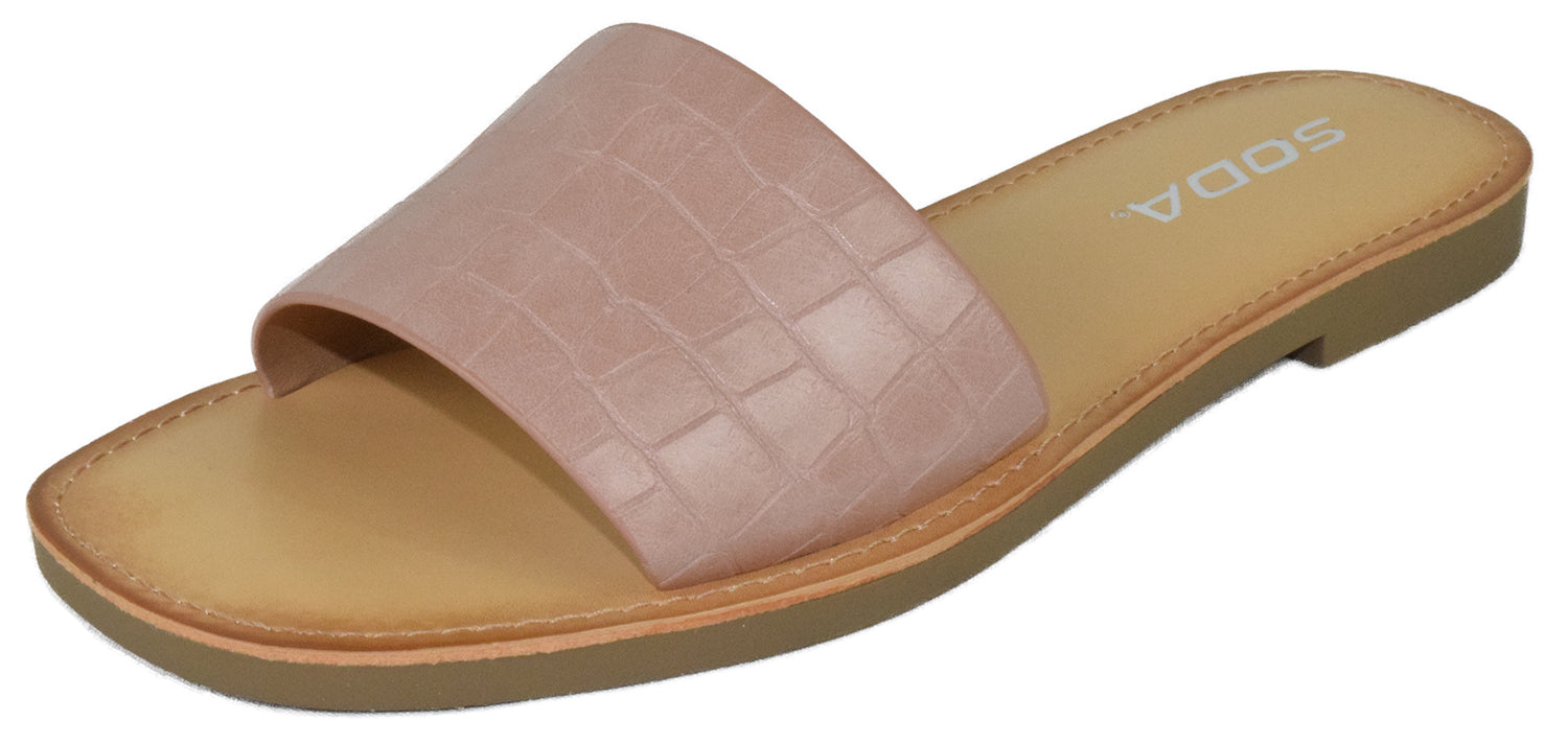 Soda JOHANA-S Mauve Croco Women Flip Flop Sandals Casual Slide Slippers Faux Leather Summer Sandals-0