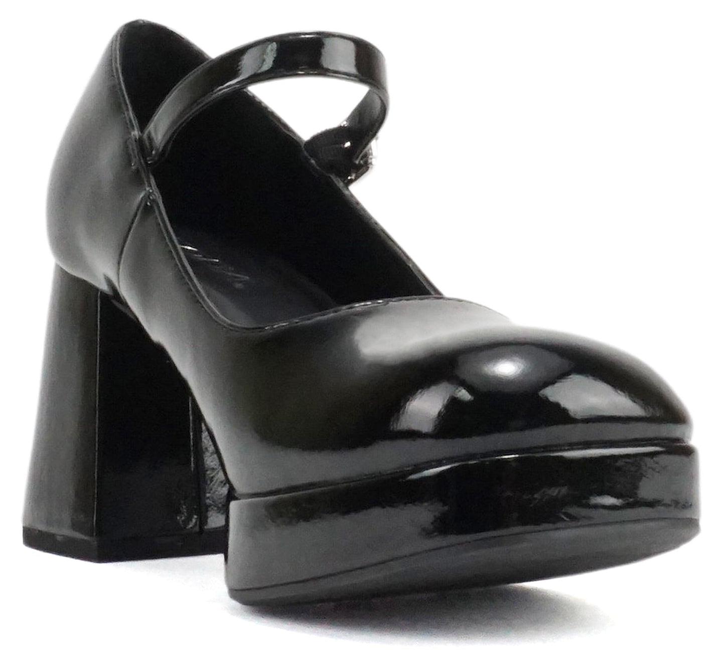 Soda NOSTA-S Black Patent Women Mary Jane Platform Pumps Square Toe Chunky Heel Adjustable Ankle Strap Dress Shoes-1