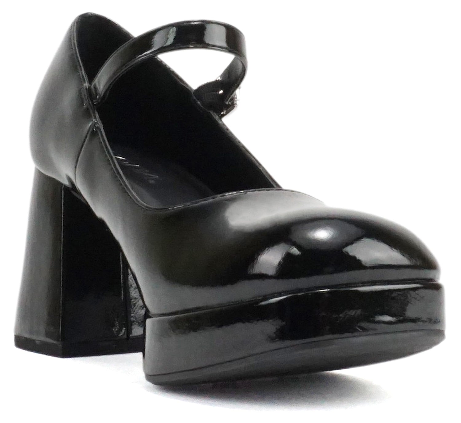 Soda NOSTA-S Black Patent Women Mary Jane Platform Pumps Square Toe Chunky Heel Adjustable Ankle Strap Dress Shoes-1
