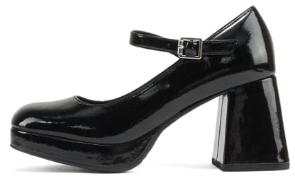 Soda NOSTA-S Black Patent Women Mary Jane Platform Pumps Square Toe Chunky Heel Adjustable Ankle Strap Dress Shoes-0