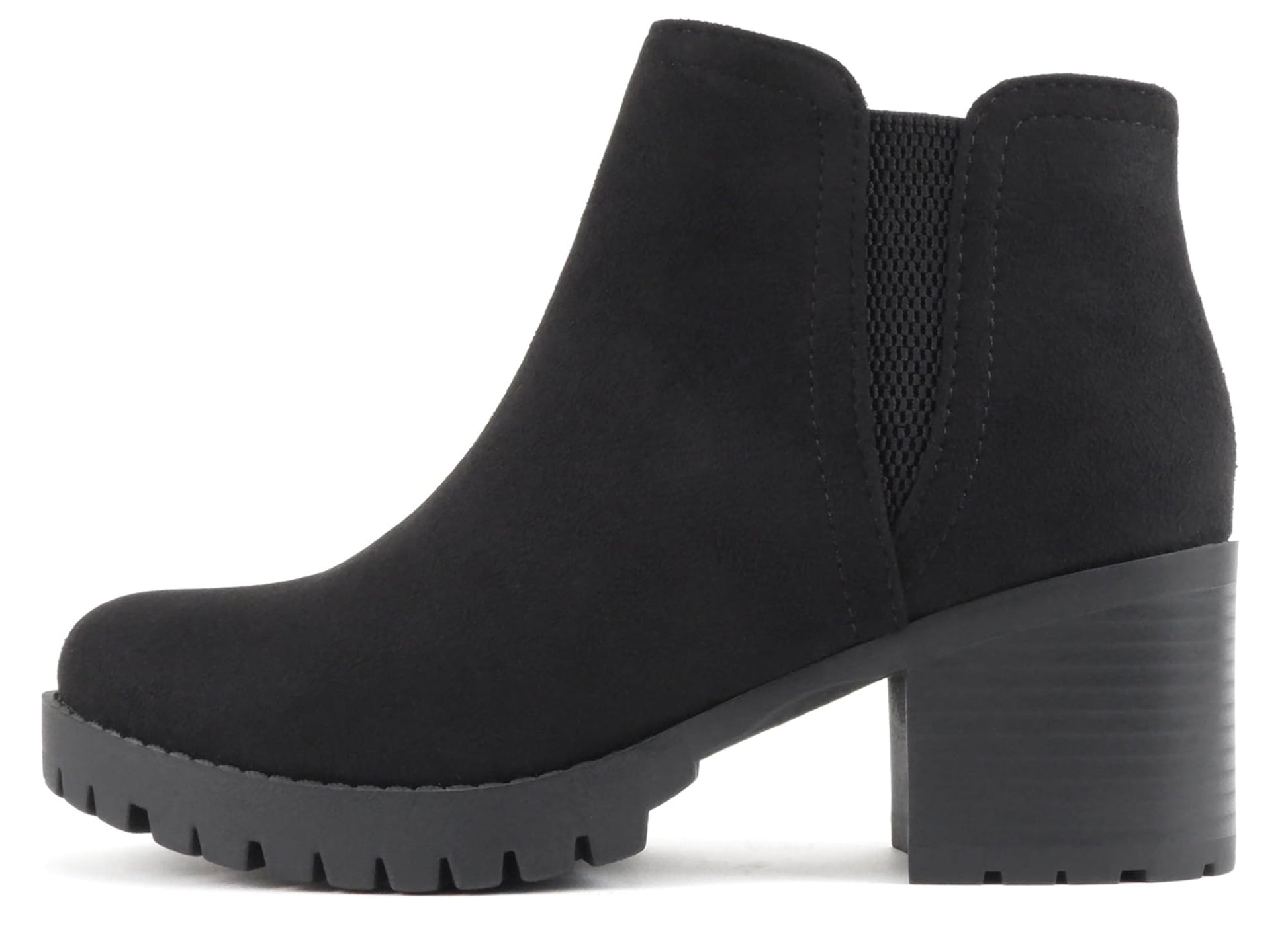 Soda THUMB-S Black Women Ankle Boots Chunky Lug Sole Side Zipper Block Heel Faux Leather Short Booties - Accent Foot Fashions