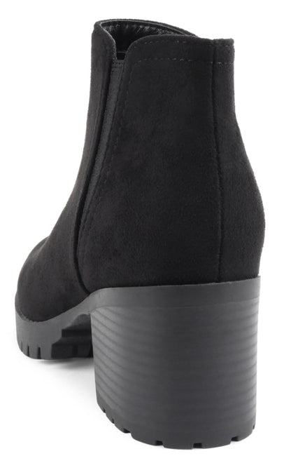 Soda THUMB-S Black Women Ankle Boots Chunky Lug Sole Side Zipper Block Heel Faux Leather Short Booties - Accent Foot Fashions