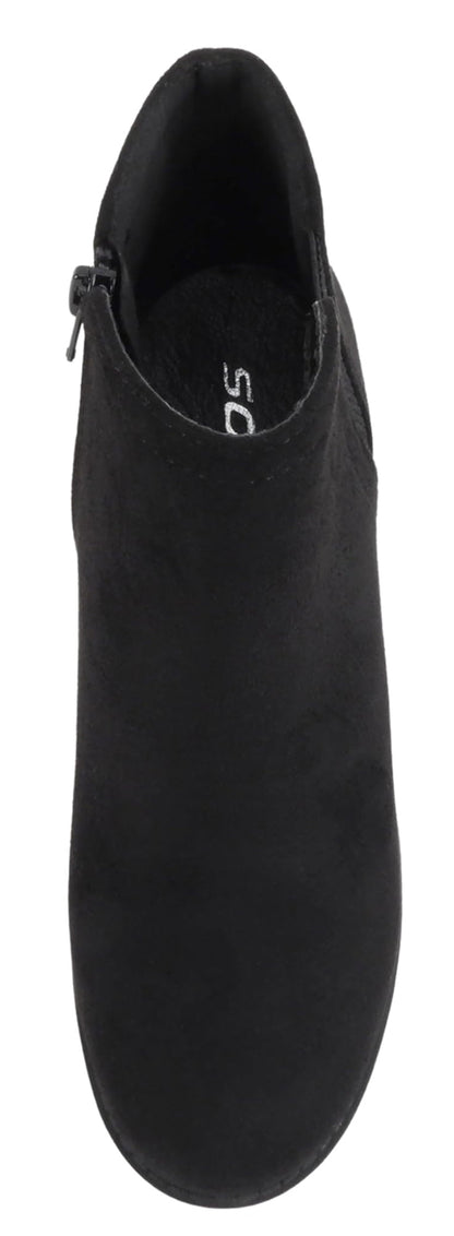 Soda THUMB-S Black Women Ankle Boots Chunky Lug Sole Side Zipper Block Heel Faux Leather Short Booties - Accent Foot Fashions