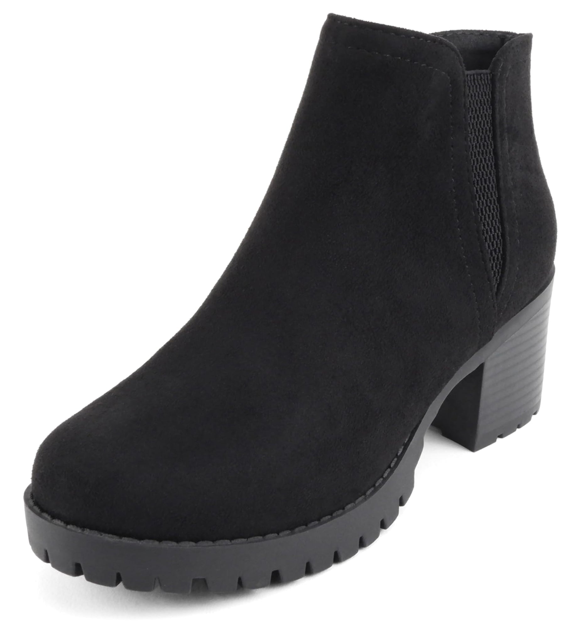 Soda THUMB-S Black Women Ankle Boots Chunky Lug Sole Side Zipper Block Heel Faux Leather Short Booties - Accent Foot Fashions