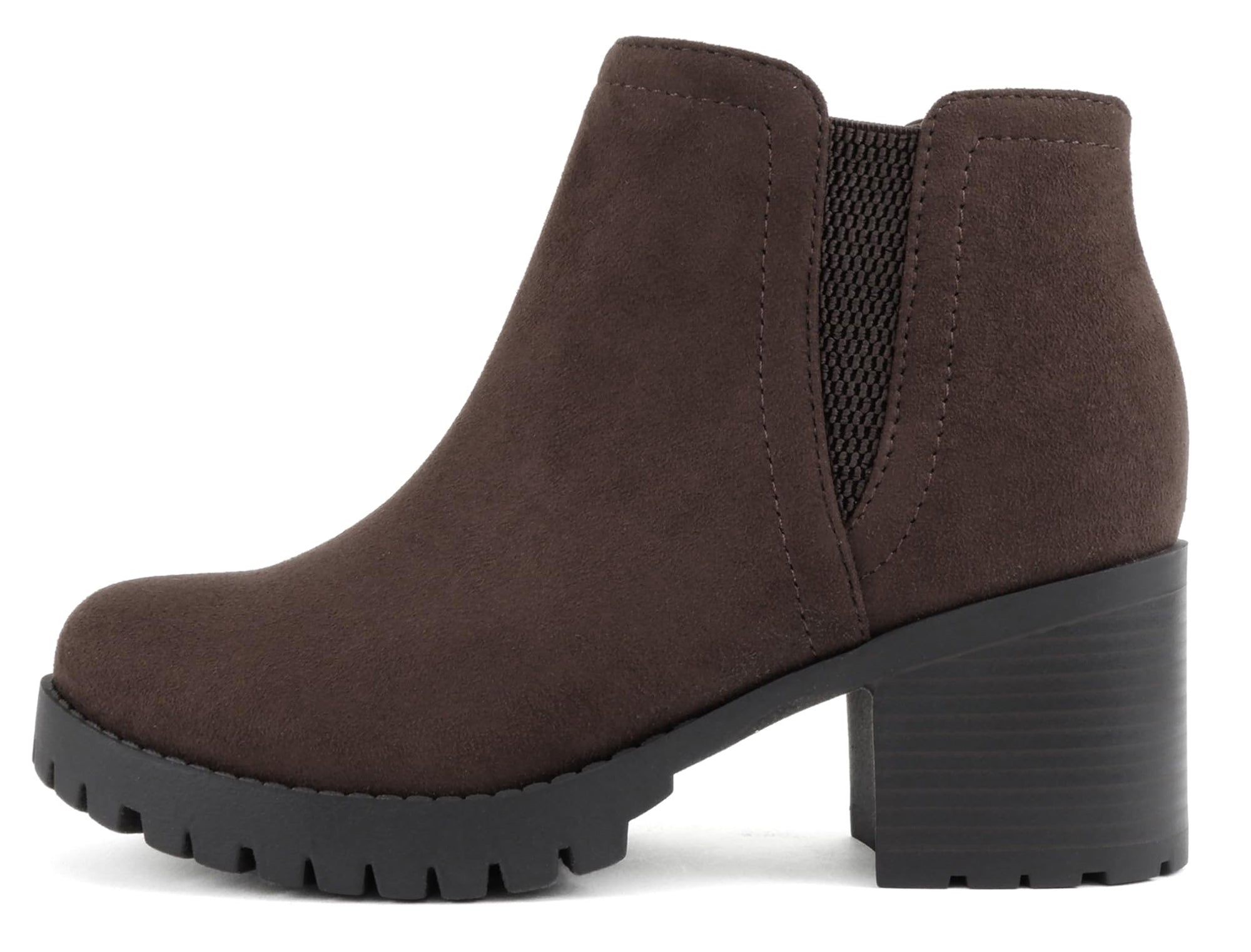Soda THUMB-S Tobacco Suede Women Ankle Boots Chunky Lug Sole Block Heel Side Zipper Elastic V-Cut Fashion Booties-1