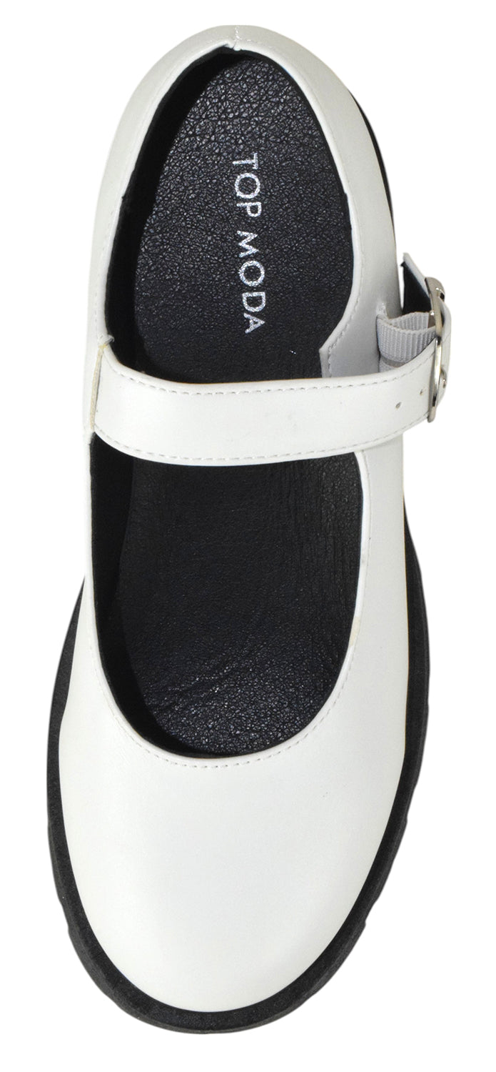 Top Moda KINGSLEY-35 White Women Mary Jane Platform Oxfords Chunky Lug Sole Buckle Strap Round Toe Fashion Shoes-3