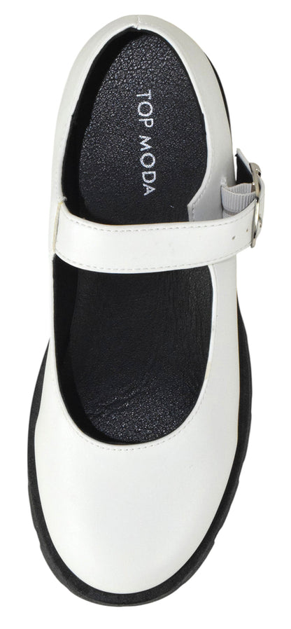 Top Moda KINGSLEY-35 White Women Mary Jane Platform Oxfords Chunky Lug Sole Buckle Strap Round Toe Fashion Shoes-3