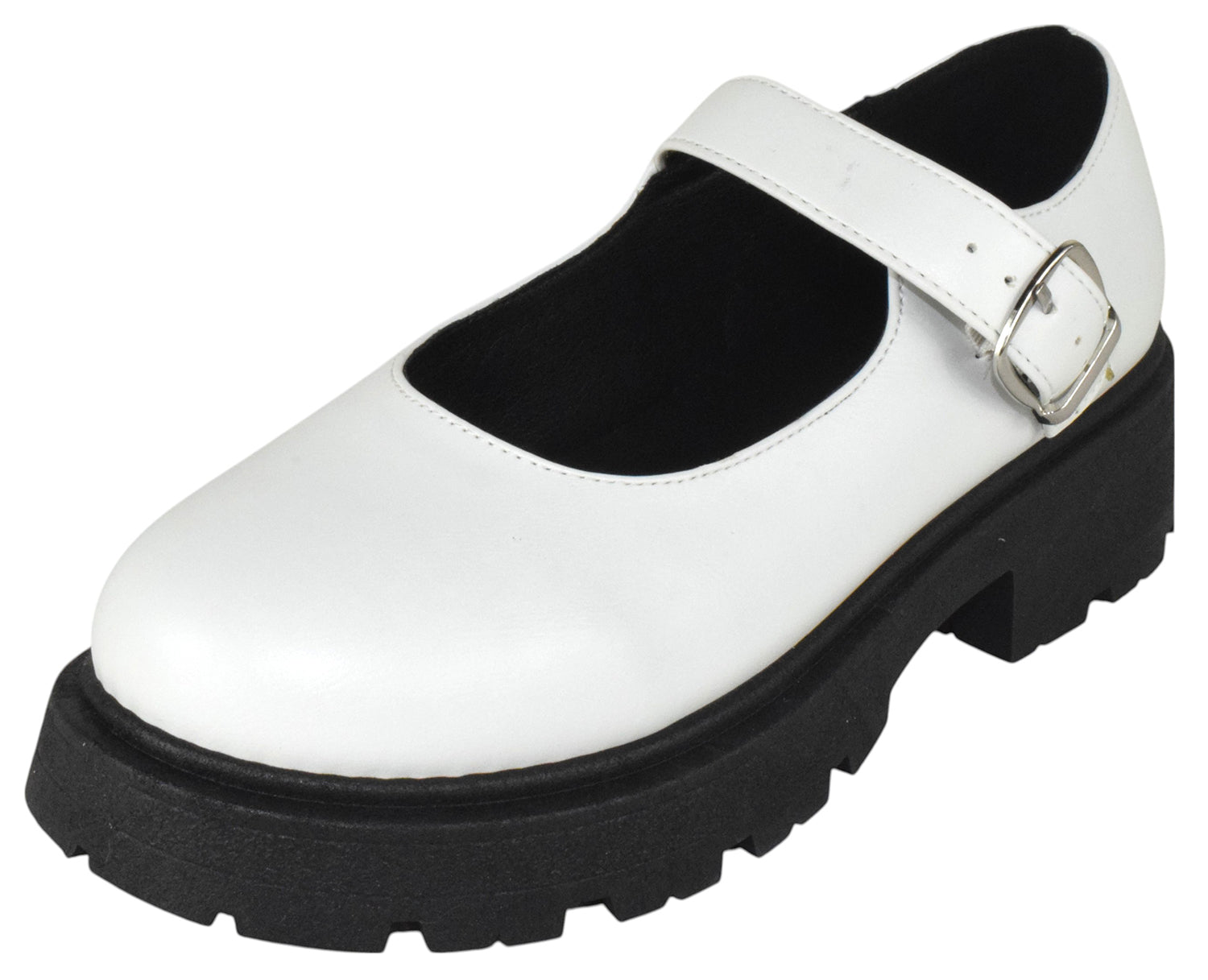 Top Moda KINGSLEY-35 White Women Mary Jane Platform Oxfords Chunky Lug Sole Buckle Strap Round Toe Fashion Shoes-0