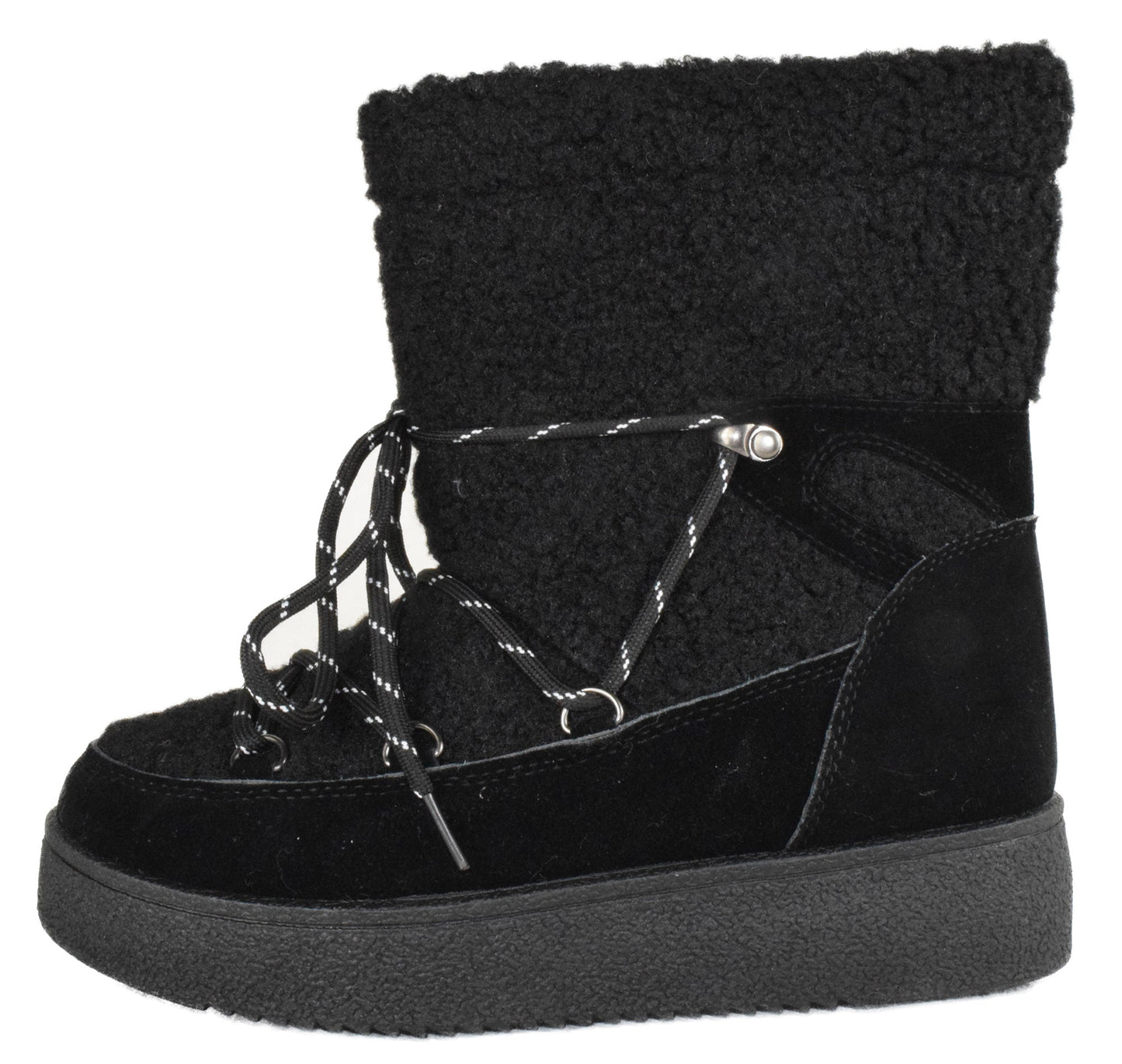 Top Moda MARGOT-36 Black Women Winter Ankle Boots Faux Suede Lace-Up Side Zipper Warm Sherpa Fur Lined Platform Booties-1