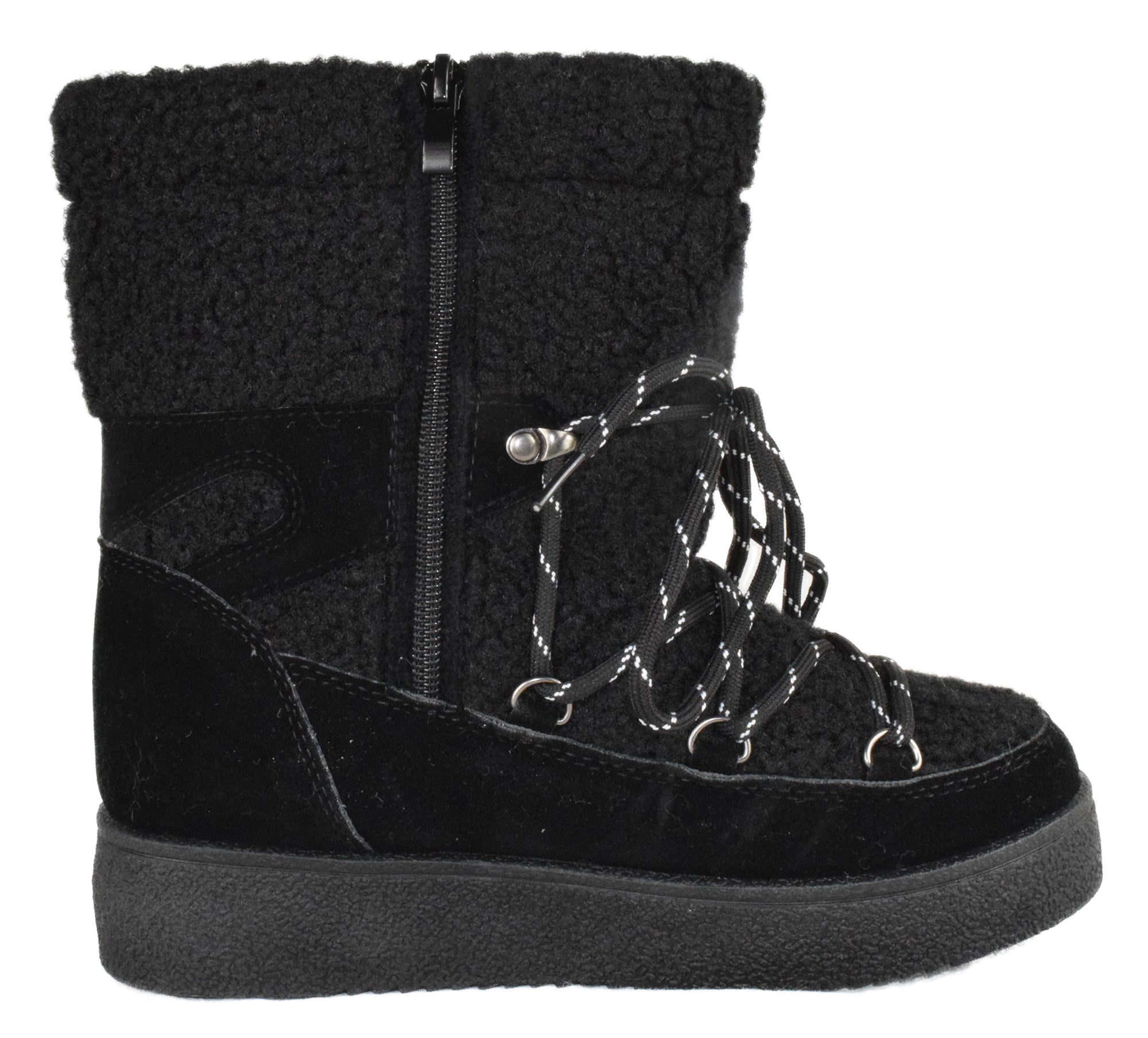 Top Moda MARGOT-36 Black Women Winter Ankle Boots Faux Suede Lace-Up Side Zipper Warm Sherpa Fur Lined Platform Booties-2