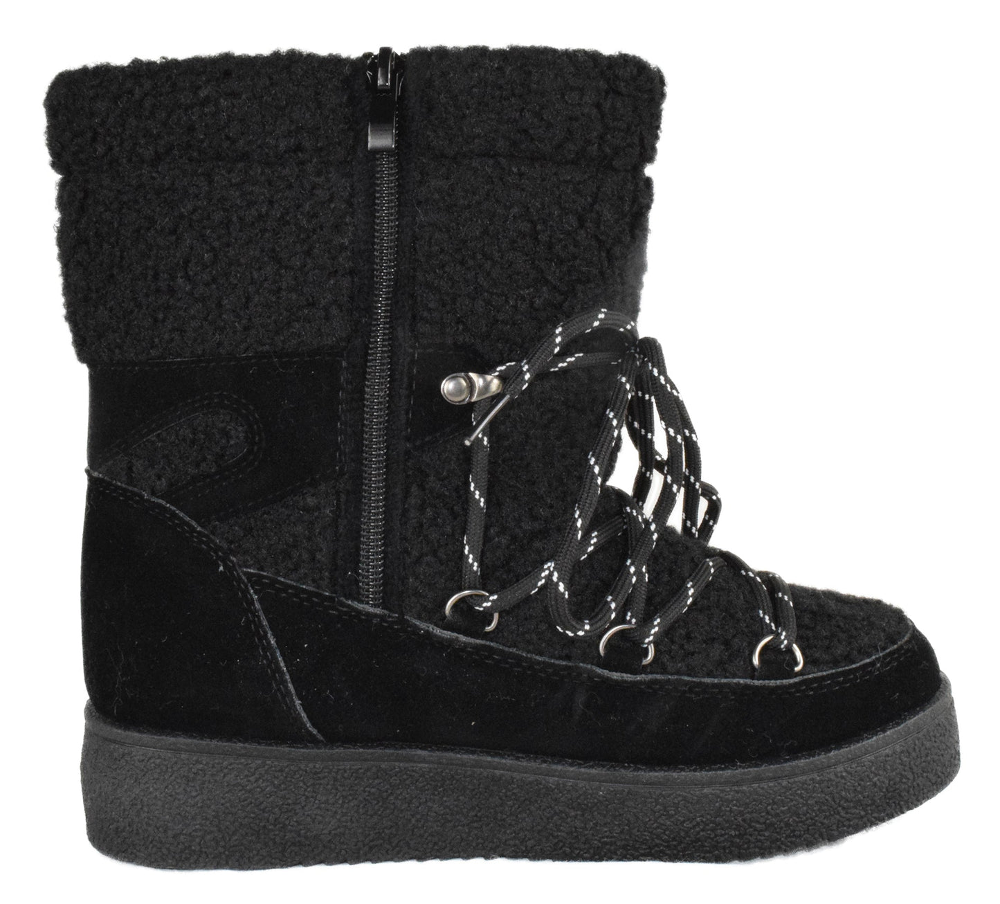 Top Moda MARGOT-36 Black Women Winter Ankle Boots Faux Suede Lace-Up Side Zipper Warm Sherpa Fur Lined Platform Booties-2
