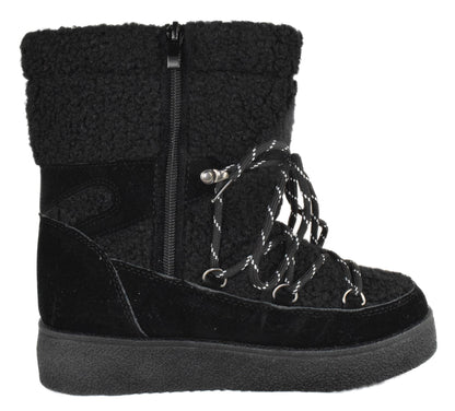 Top Moda MARGOT-36 Black Women Winter Ankle Boots Faux Suede Lace-Up Side Zipper Warm Sherpa Fur Lined Platform Booties-2