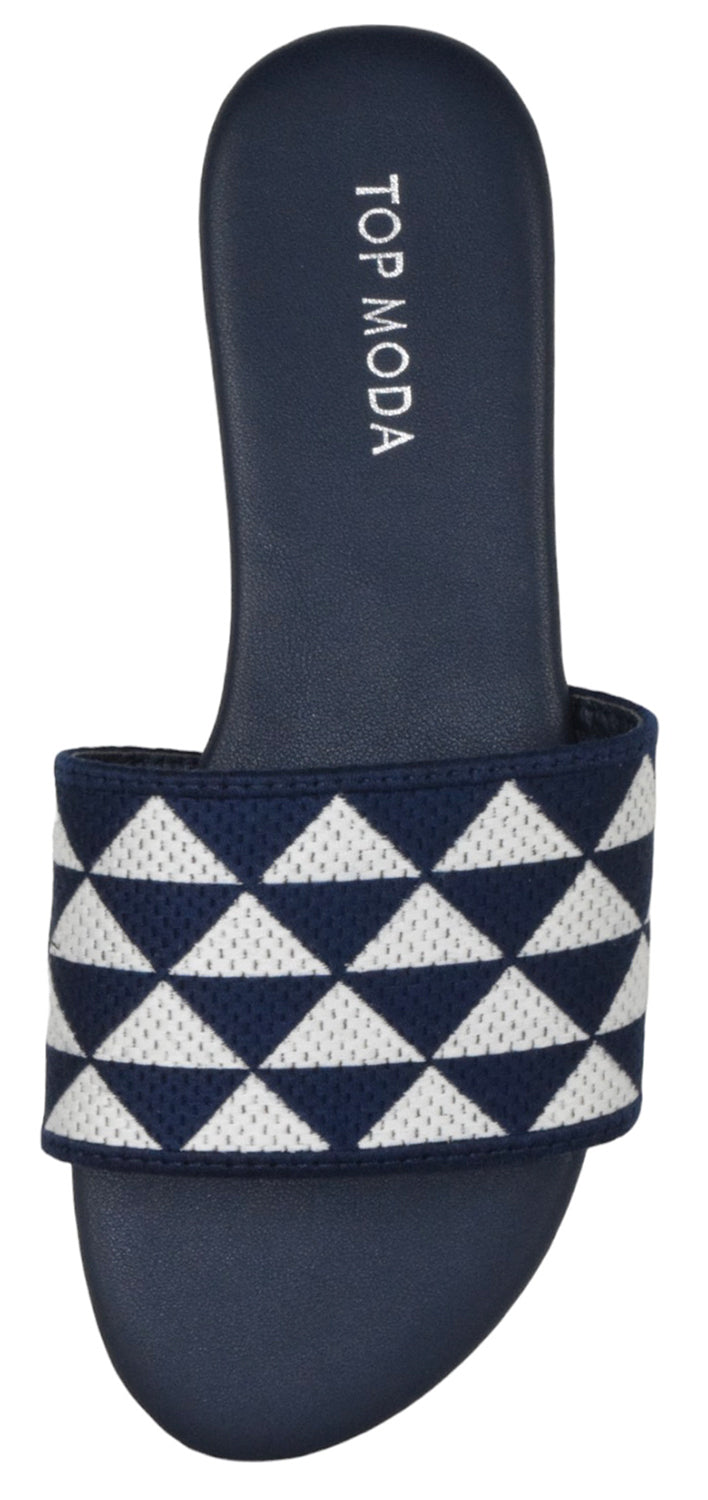 TOP MODA ONO-5 Navy Women Flip Flops Patterned Slide Sandals Casual Summer Shoes - Accent Foot Fashions